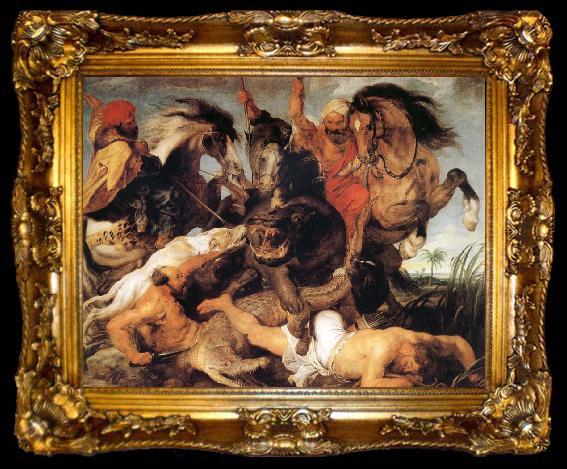 framed  Peter Paul Rubens Hippoptamus and Crocodile Hunt, ta009-2